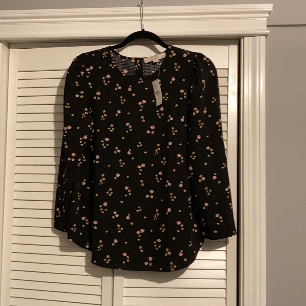 NWT Black Loft Top with yellow and pink flowers